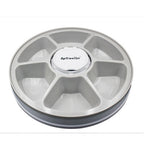 Gray and white wheel with a brand logo on a white background