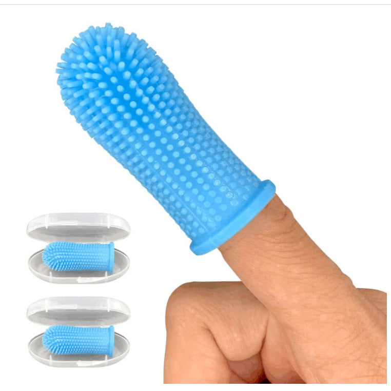 Blue silicone pet finger toothbrush 1 set with storage case