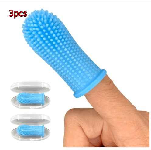 Blue silicone pet finger toothbrush 3pcs with storage case