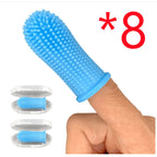 Blue silicone pet finger toothbrush with bristle tips