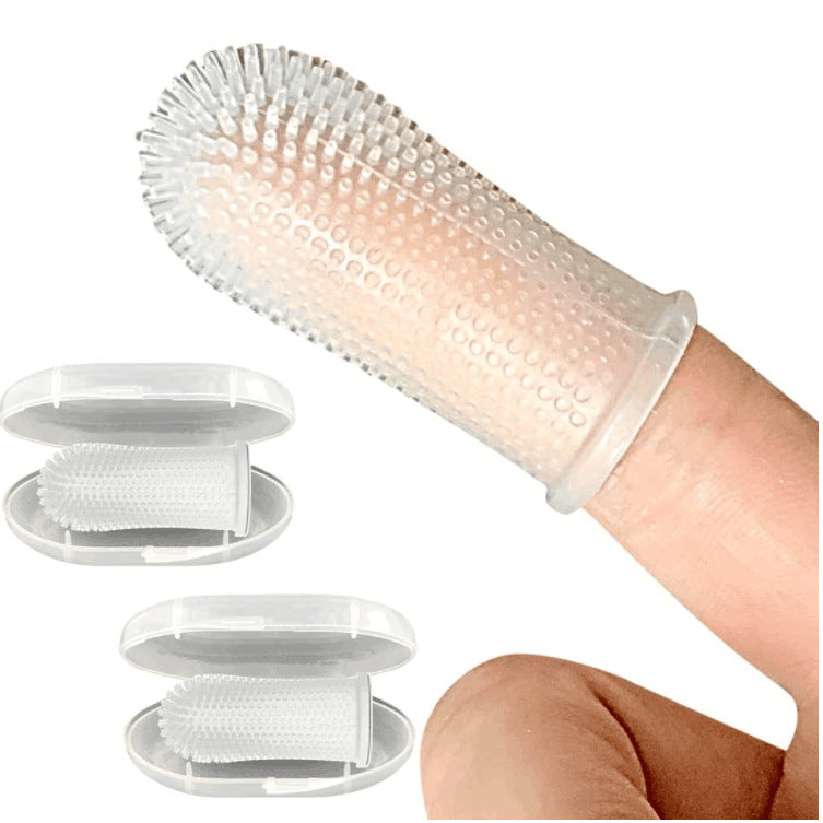 Clear silicone finger toothbrush for pets with storage case