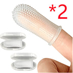 Clear silicone pet finger toothbrush 2pcs with storage case