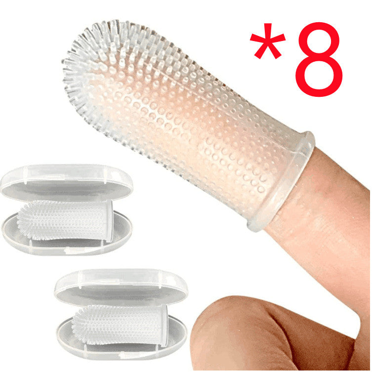Clear silicone pet finger toothbrush 8pcs with storage case