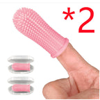 Pink silicone pet finger toothbrush 2pcs with storage case