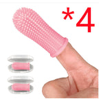Pink silicone pet finger toothbrush 4pcs worn on finger with storage case