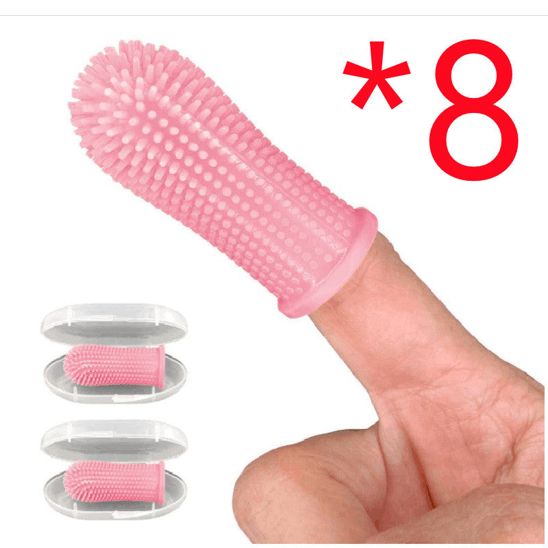 Pink silicone pet finger toothbrush 8pcs with storage case