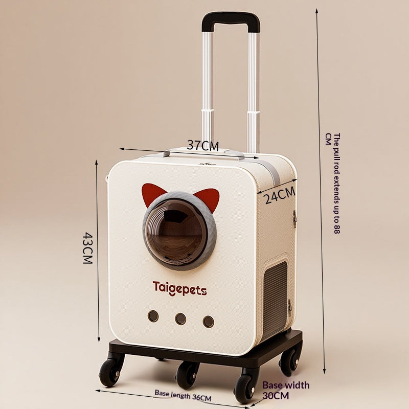 Cat carrier suitcase style with bubble window and wheels
